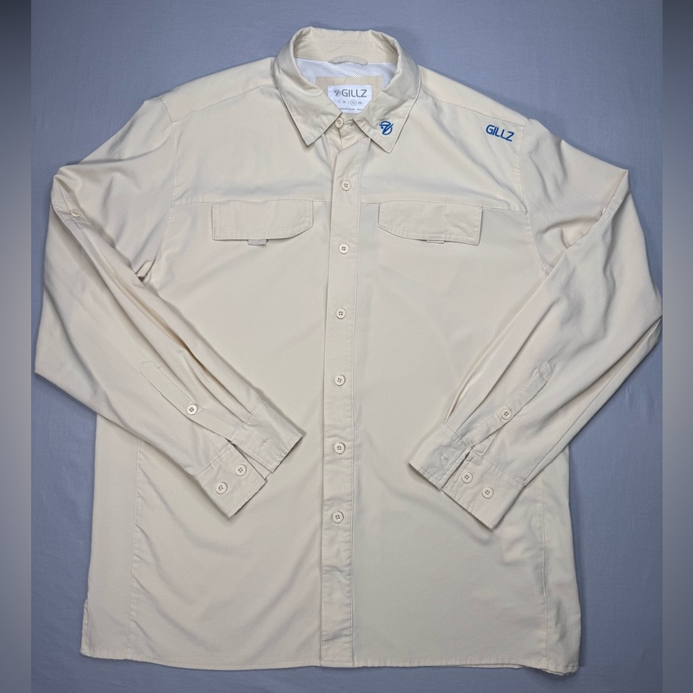 GILLZ Performance Fishing Shirt Mens XL Beige Long Sleeve Vented UPF Outdoor